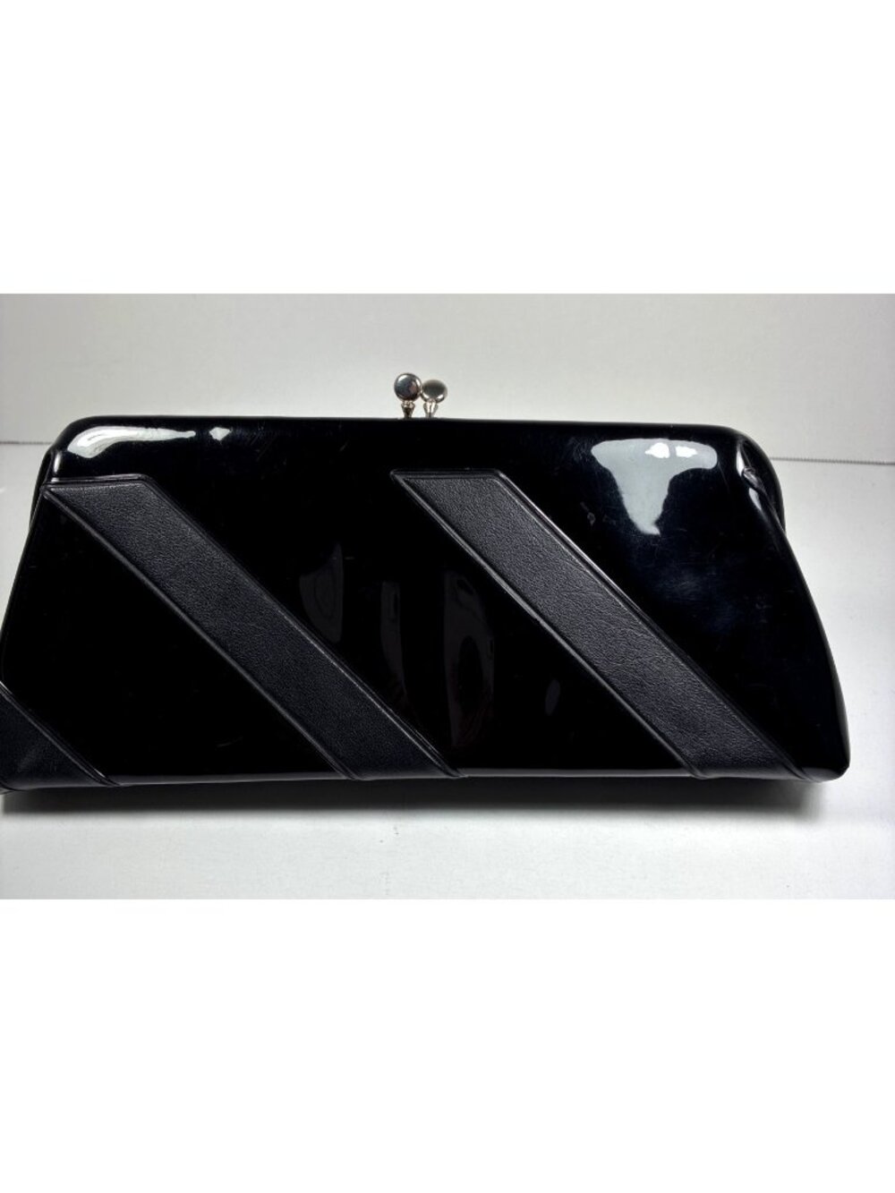 Vintage 1950s–1960s Garay Black Patent Leather Clutch Purse Geometric Design